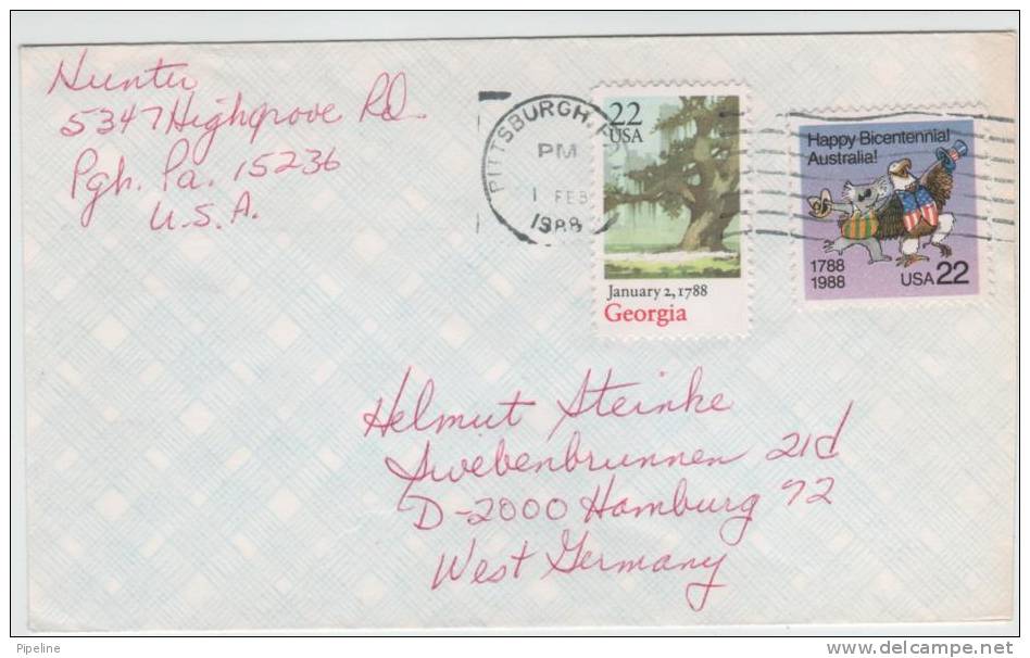 USA Cover Sent To Germany Pittsburg PA. 1-2-1988 - Briefe U. Dokumente