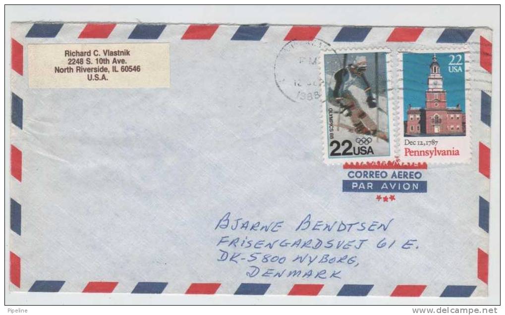 USA Air Mail Cover Sent To Denmark 12-9-1988 - Brieven En Documenten