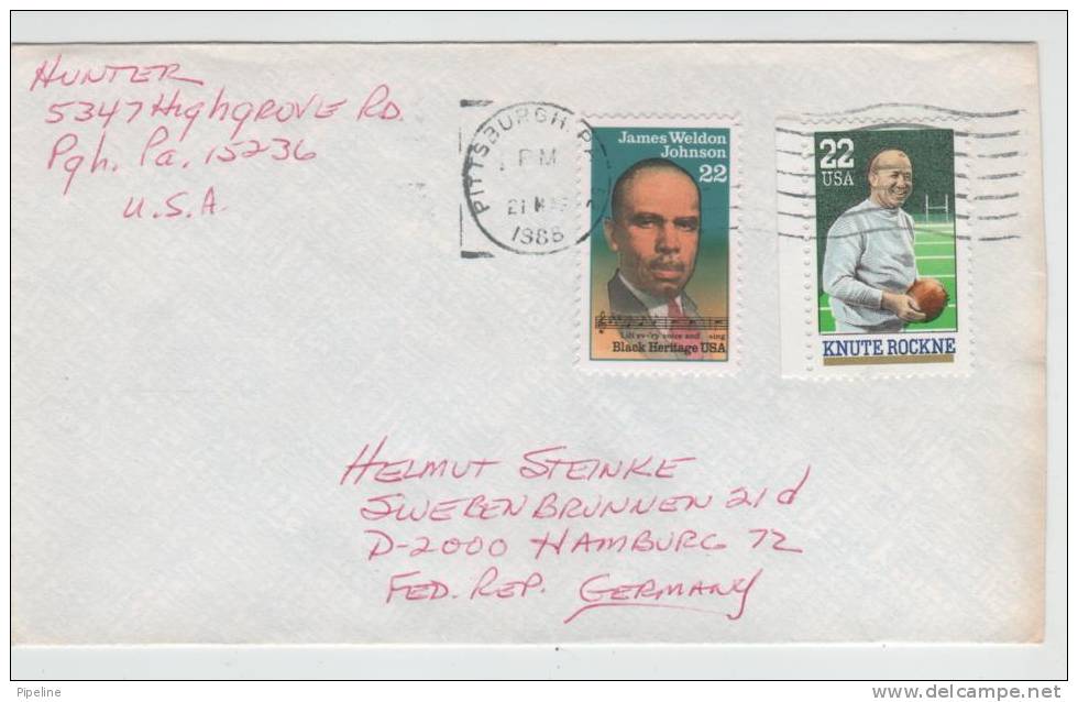 USA Cover Sent To Germany Pittsburgh 21-5-1988 - Covers & Documents