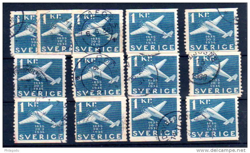 Suéde 1936, 300 Ans Postes, 13 X Yvert  246 Ø  Cote 130 €   CHEAP CHEAP - Used Stamps