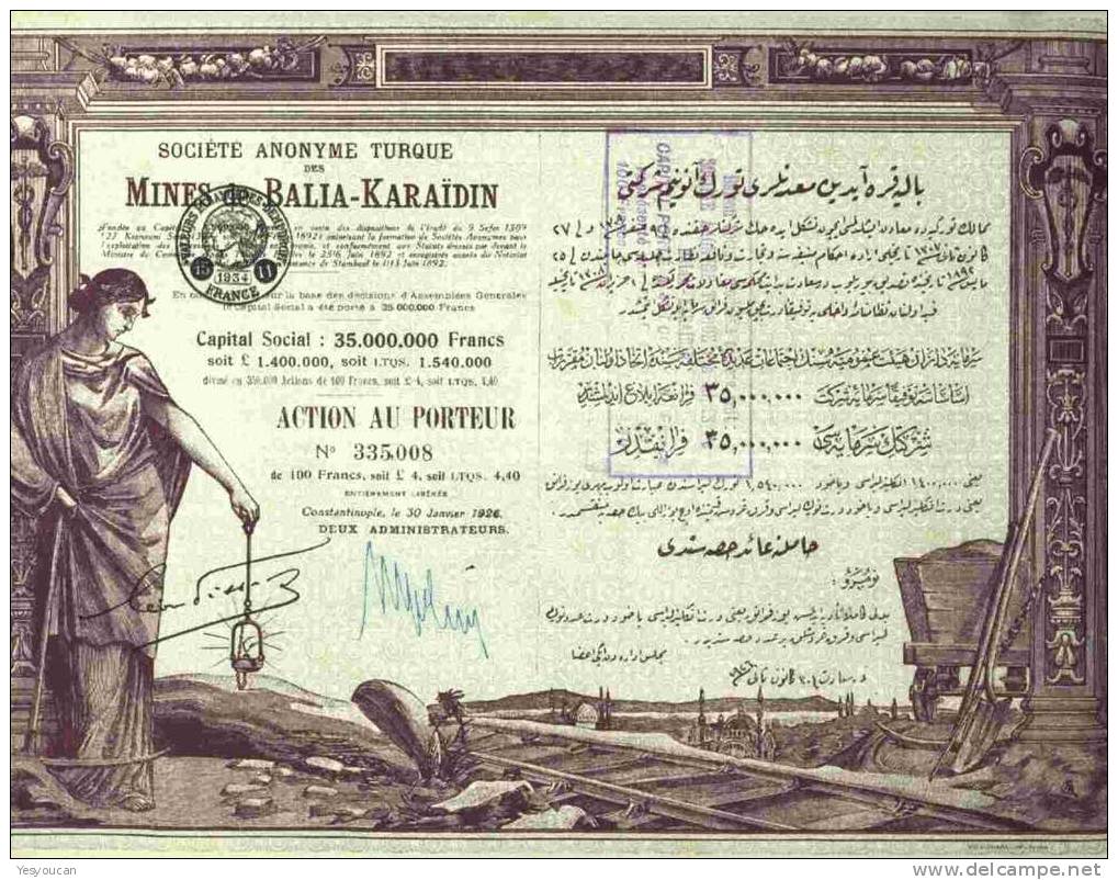 Mines De Balia-Karaïdin"Lignite De Mandjilik Constantinople 1920 - Mines
