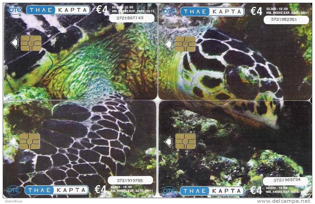 Underwater Life/sea Turtle/Turtle/Tortue - Puzzle Set Of 4 Greek Phonecards - Puzzles