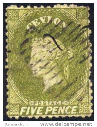 Ceylon #52 (SG #54b) Used 5p Victoria From 1863 - Ceylon (...-1947)