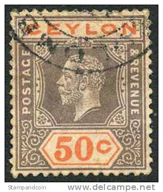 Ceylon #240a Used 50c King George V From 1921, Die I - Ceylon (...-1947)