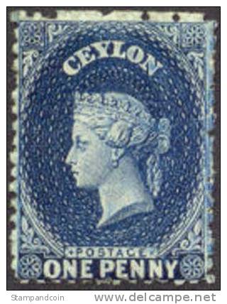 Ceylon #46a (SG #49) Mint Hinged 1p Dk Blue Victoria From 1863-67 - Ceylon (...-1947)