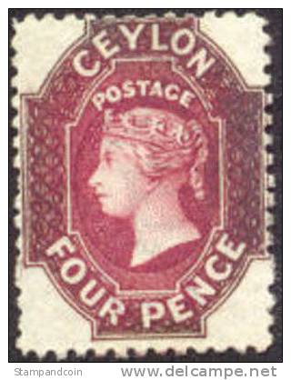 Ceylon #50b (SG #52) Mint Hinged 4p Victoria From 1863-67 - Ceylon (...-1947)