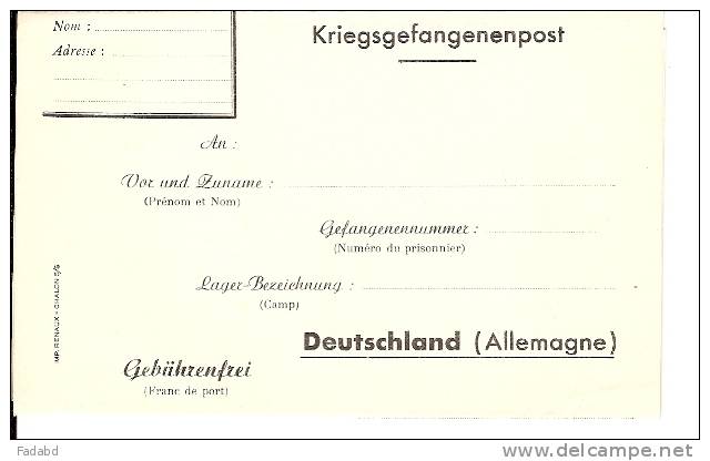 LETTRE VIERGE POUR ECRIRE A UN PRISONNIER  EN ALLEMAGNE LA FEUILLE PLIE FAIT FONCTION D ENVELOPPE  KRIEGSGEFANGENENPOST - Historical Documents