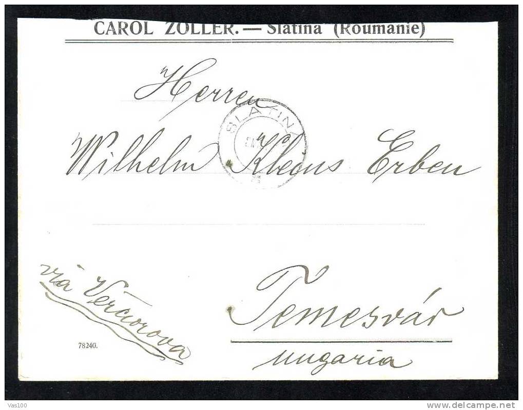 Watchmaker Carol Zoller Commercial Cover From Slatina To Temesvar 1912 Cover Nice Franking King Carol 6 Stamps!! - Uhrmacherei