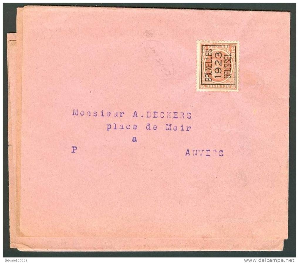Document De Bourse Avec Préo Bruxelles 1923 Vers Anvers - Typo Precancels 1922-31 (Houyoux)