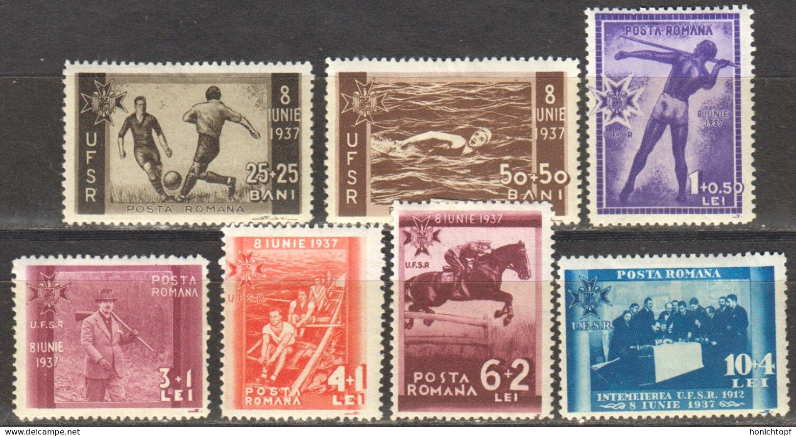 Rumänien; 1937; Michel 528/35 *; 8 IUNIE, Sport; 7 Werte - Ongebruikt