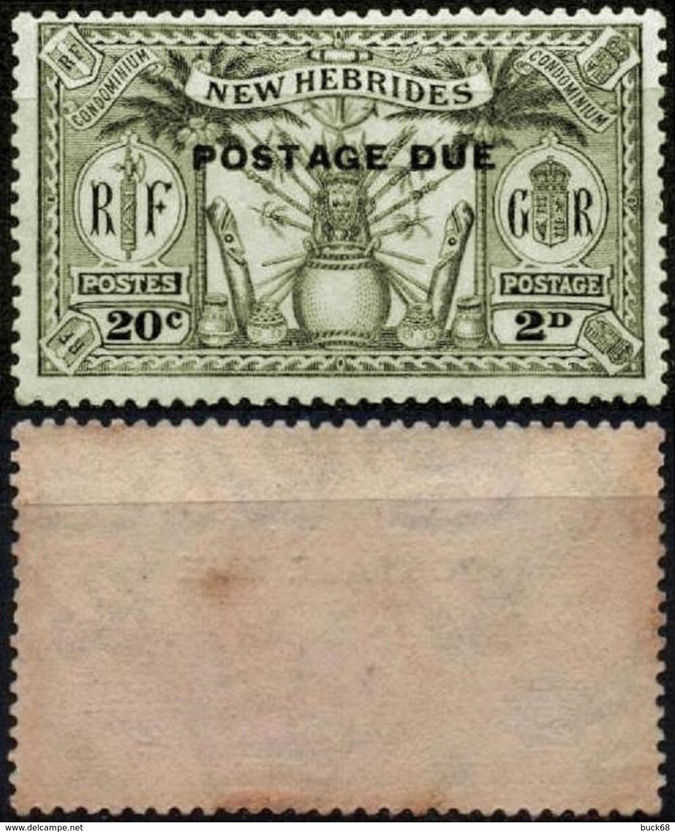 NOUVELLES-HEBRIDES Taxe 7 ** Sg Idole Indigène + Surcharge En Anglais : POSTAGE DUE [CV * 97,00 EUR] - Timbres-taxe