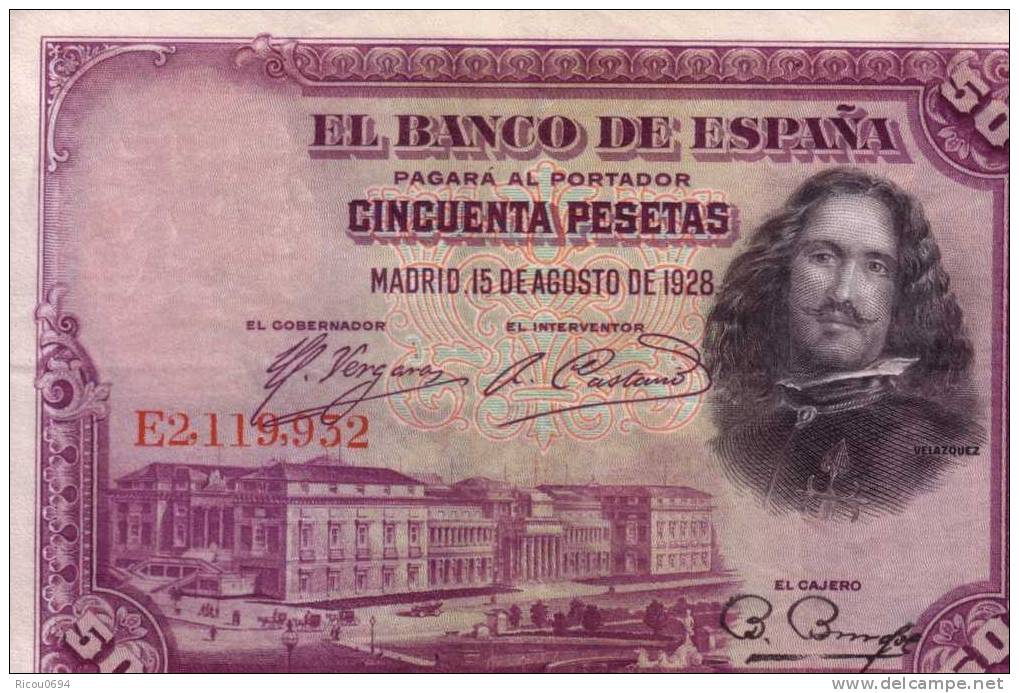 50 Ptas 1928 Espagne - 50 Pesetas