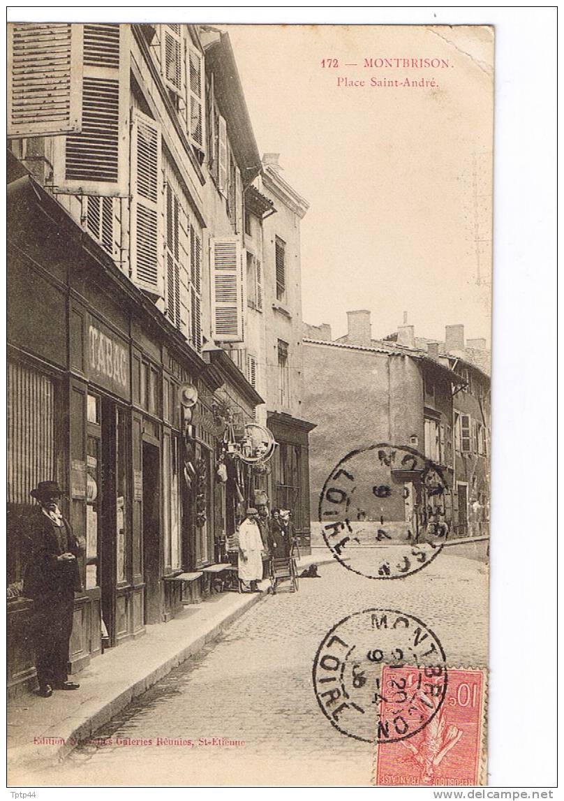 172 -  MONTBRISSON    -  Place Saint-André    (1906)   Commerces : Tabac, "Le Bon Marché", Etc..... - Montbrison