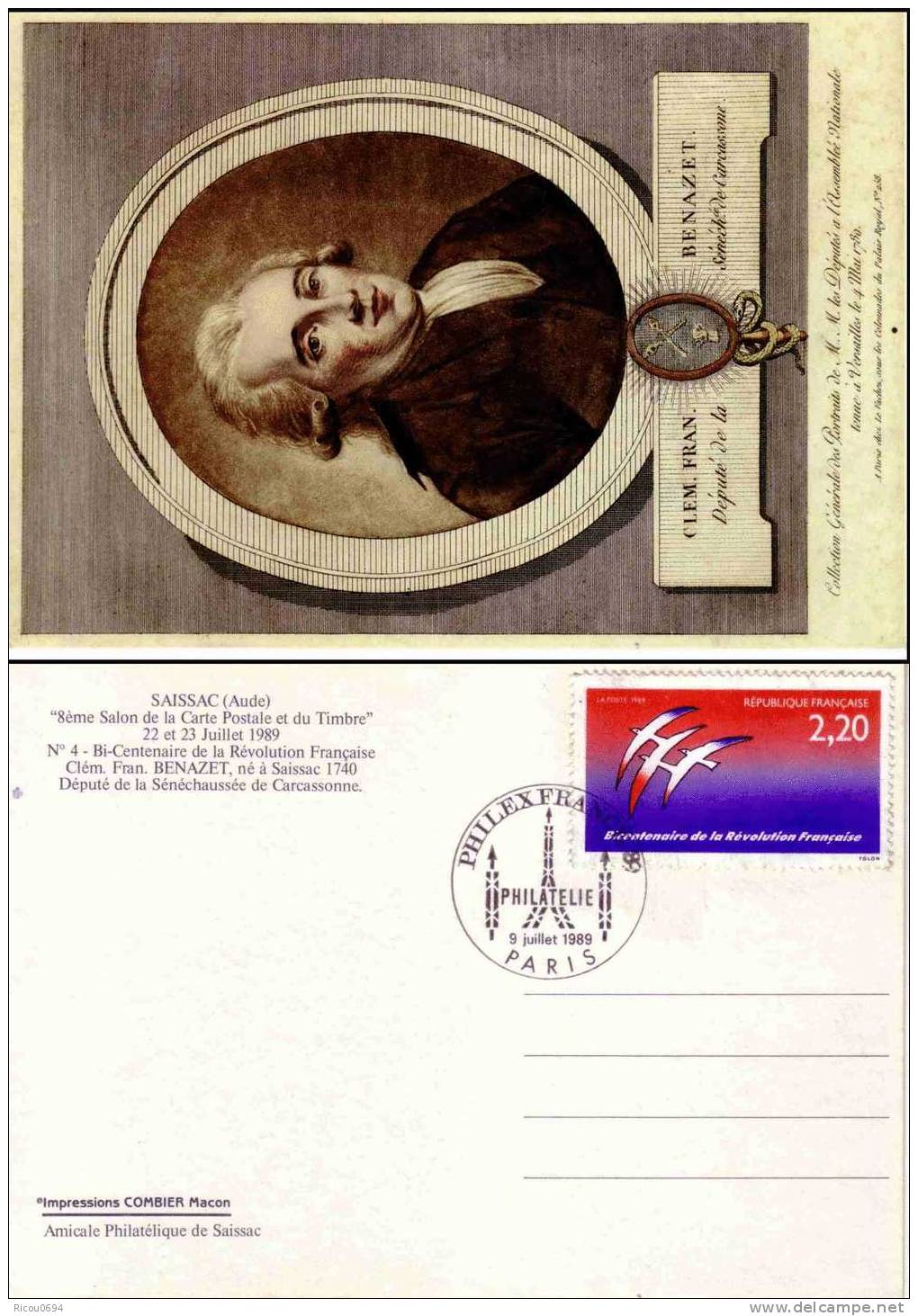 74- SAISSAC BENAZET Philex France 1989 - Storia Postale