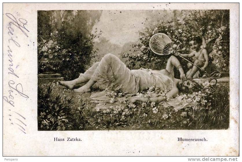 AK HANS ZATZKA ENGEL BLUMENRAUSCH OLD POSTCARD 1899 - Zatzka