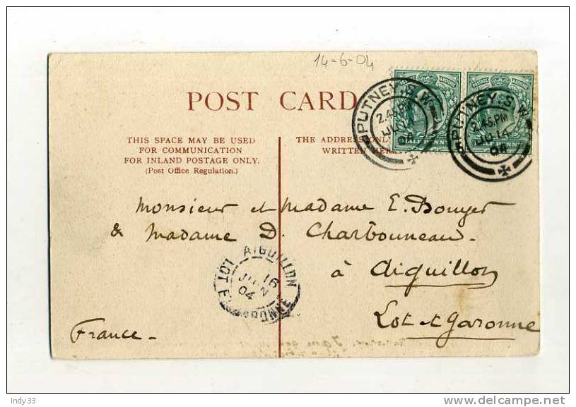 -  GRANDE BRETAGNE 1902/11 . AFFRANCHISSEMENT COMPOSE SUR CP DE 1904  POUR LA FRANCE - Cartas & Documentos