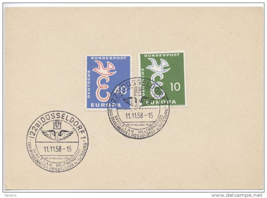 Germany Card With Complete Set EUROPA CEPT Stamps 1958 Düsseldorf 11-11-1958 - Covers & Documents