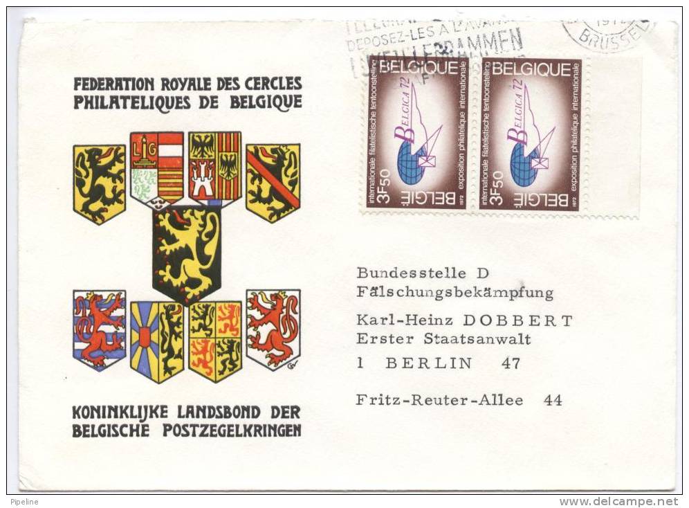Belgium Cover Sent To Germany Brussel 1972 - Briefe U. Dokumente