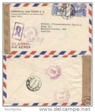 Peru-Austria Mailed Via USA Registered Censored Fine Cover 1951 - Peru