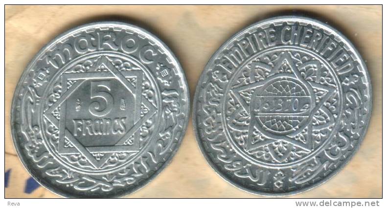 MOROCCO  FRANCAISE 5 FRANCS INSCRIPTIONS FRONT EBLEM BACK 1370-1950? KM?  VF  READ DESCRIPTION CAREFULLY !!! - Marokko