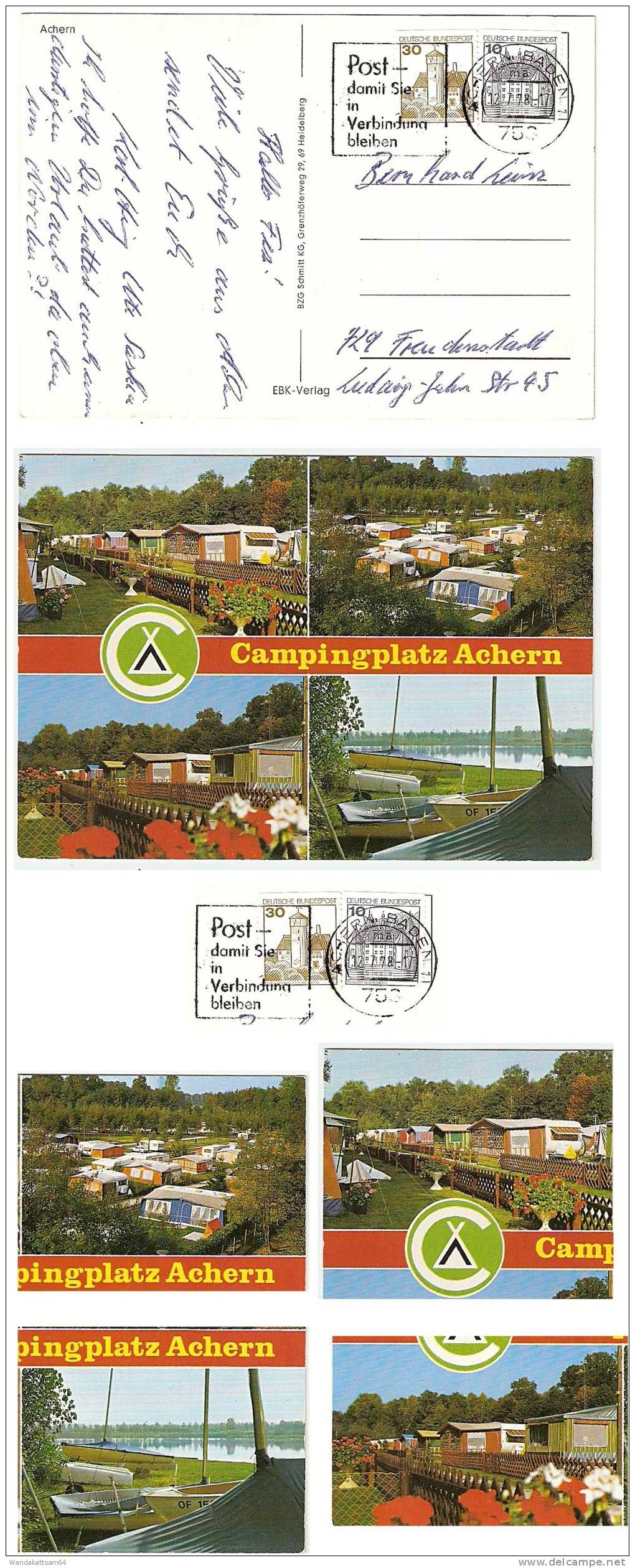 AK Achern Mehrbild 4 Bilder Campingplatz Zelte Wohnwagen Boote 12.7.78 - 17 758 ACHERN, BADEN 1 Nach 729 Freudenstadt - Achern