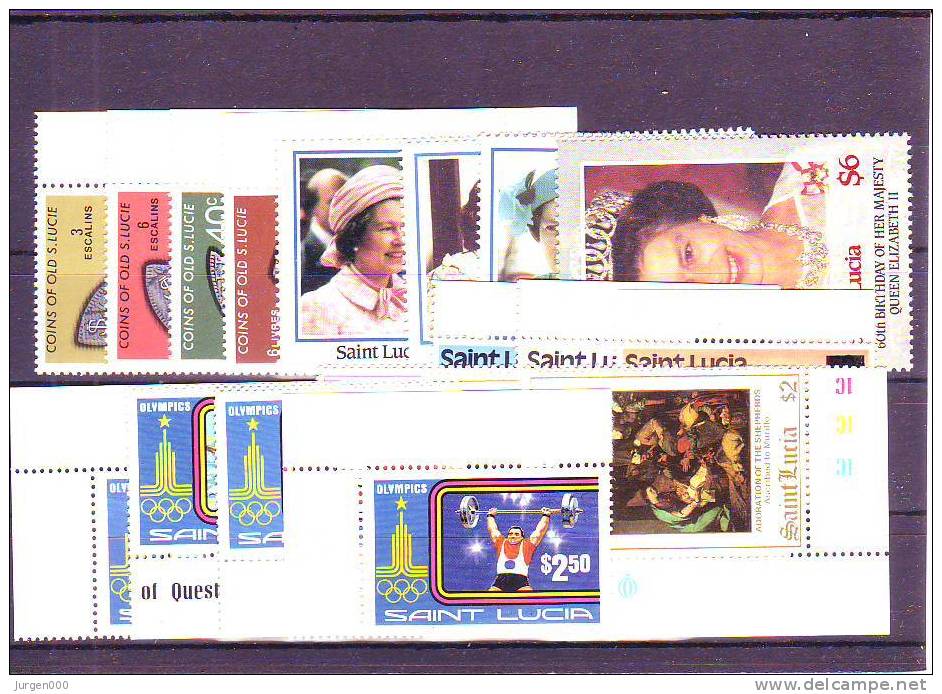 Nr 348/351, 514/517, 529/531, 535/537, 834/837 **, Michel = 20 Euro (XX12687) - St.Lucia (1979-...)