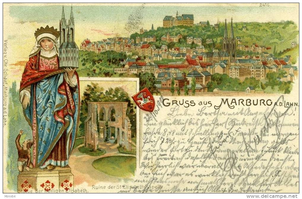 HESSE.  GRUSS AUS MARBURG A . D . LAHN .(carte Précurseur) LITHOGRAPHIE - Marburg