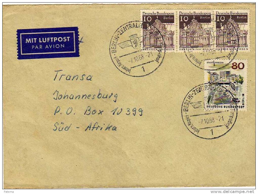 Carta, Aerea, BERLIN  1968 , (Alemania), Cover, Lettre, Letter - Brieven En Documenten