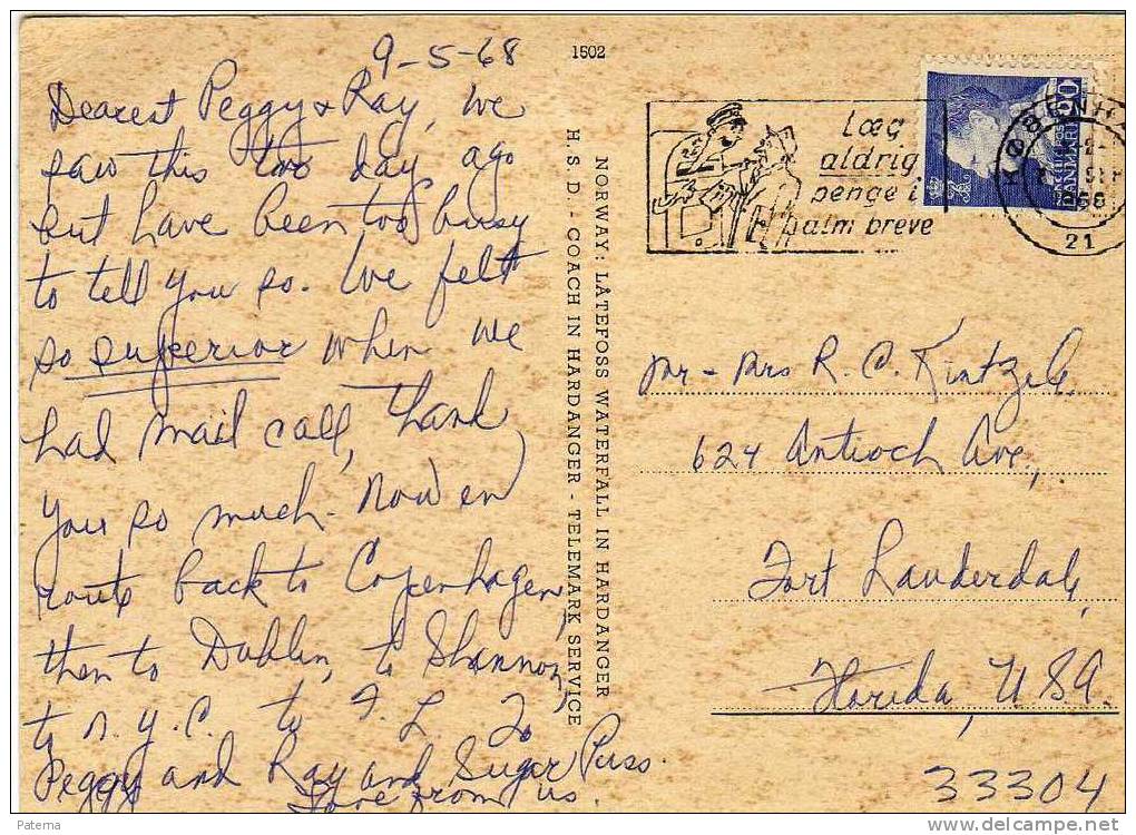 3174   Postal, KOBENHAVN, 1968 (Dinamarca), Post Card, Postkarte, - Storia Postale