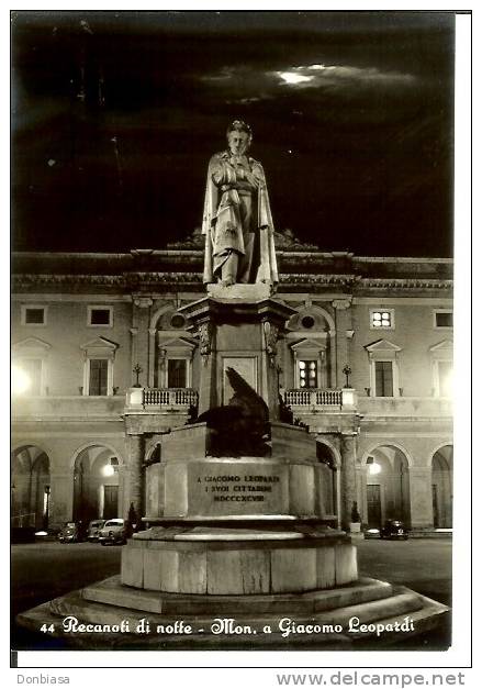 Recanati Di Notte (Macerata): Monumento A Giacomo Leopardi. Cartolina B/n Anni ´50 - Macerata