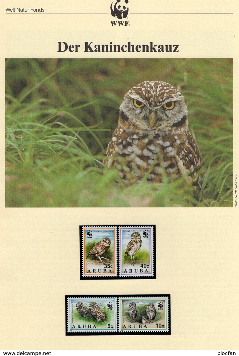 Käuzchen WWF-Set 155 Aruba 134/7 FDC 10€ Fauna Eulen Naturschutz Dokumentation 1994 Covers Birds Athene Owl Caribic - FDC
