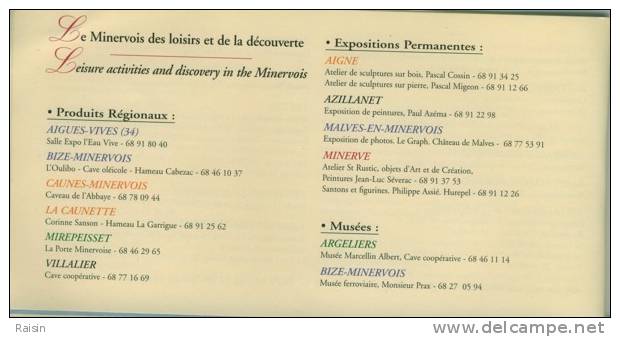 Guide Publicitaire Du Minervois Bien-Vivre Accueil Loisirs Découvertes Informations Caves Vins ..16 Pages Cousu TBE - Publicités