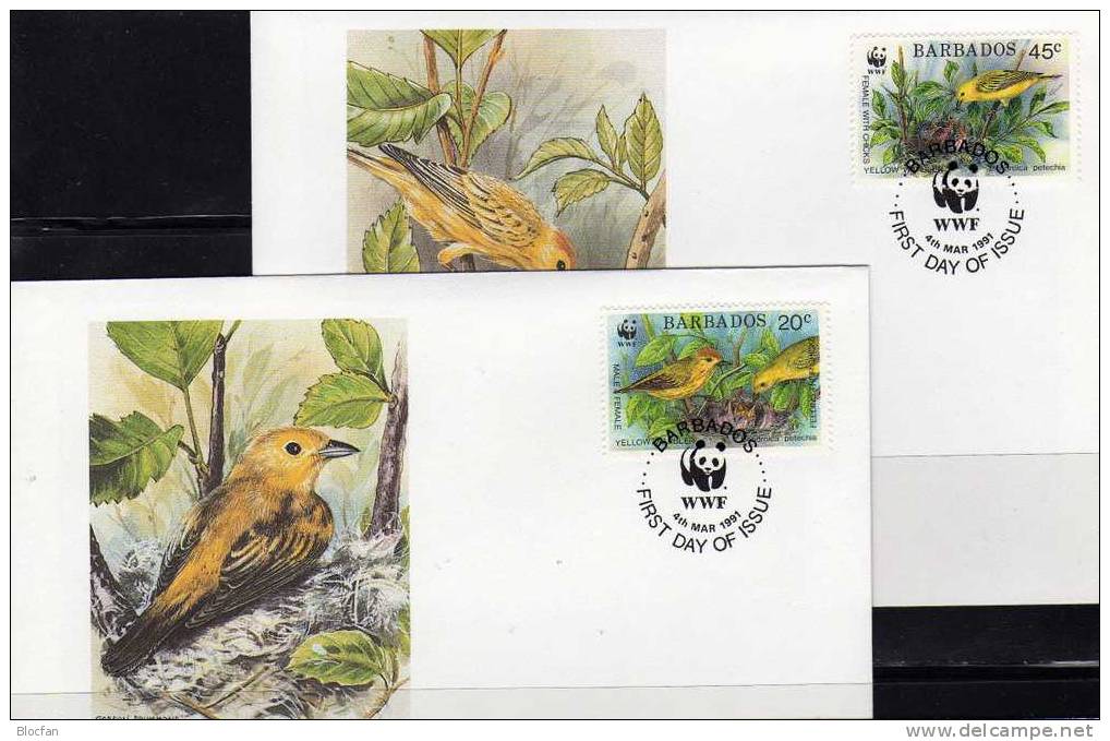 WWF-Set 107 Barbados 770/3 4xFDC 28€ Goldwaldsänger Naturschutz Dokumentation 1991 Cover Of America - Songbirds & Tree Dwellers