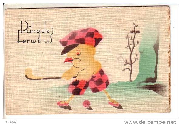 GOOD OLD ESTONIA Postcard - Chicken Golf Player - Posted 1934 - Golf