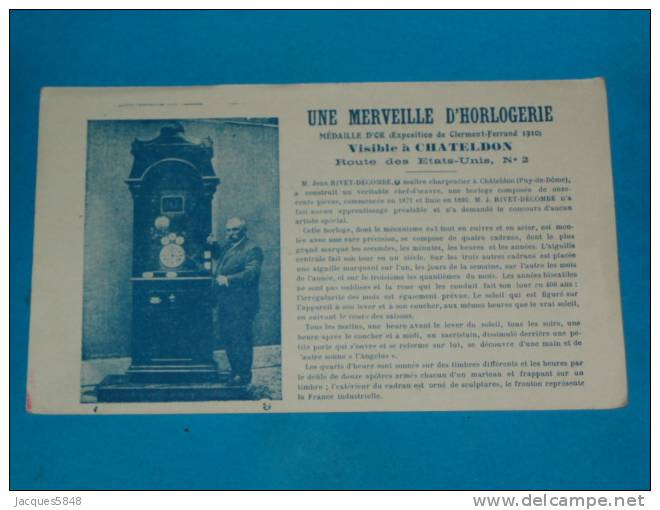 63) Chateldon - Mr Jean Rivet Decombe - Une Merveille D'horlogerie - Médaiile D'or Clermont-ferrand 1910 - EDIT- Belin - Chateldon