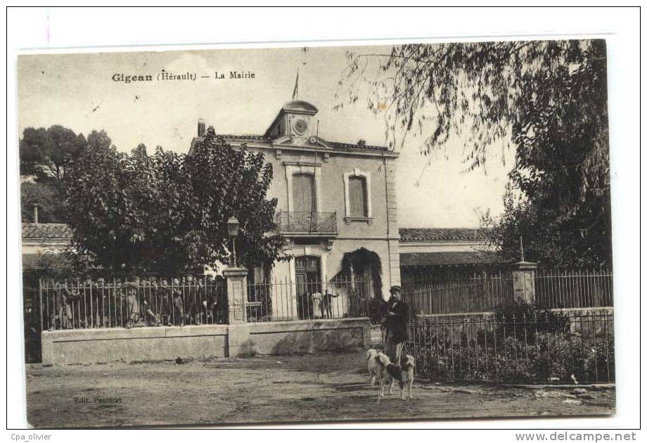 34 GIGEAN (envs Mèze) Mairie, Animée, Ed Pastoret, 1915 - Autres & Non Classés