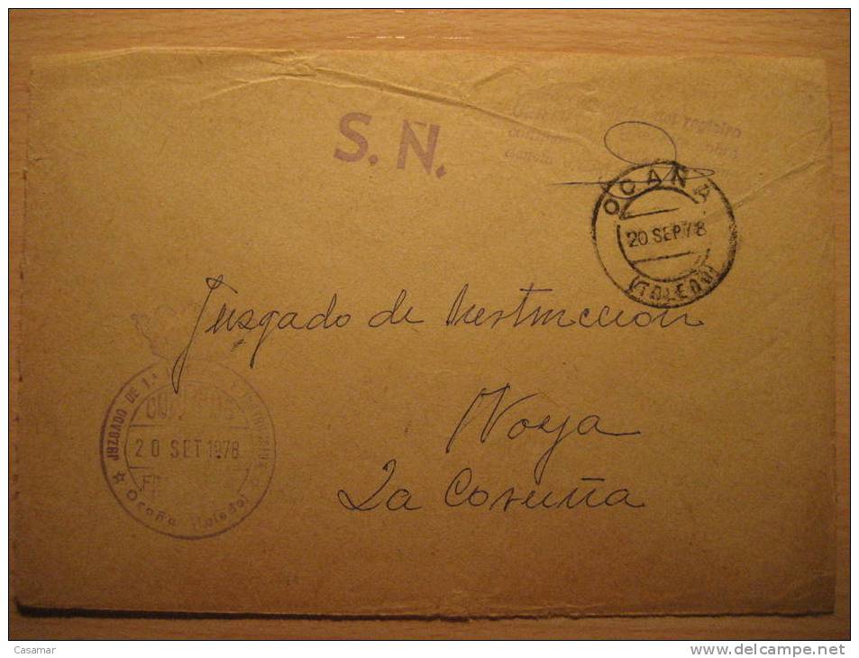 OCAÑA 1978 A Noya Coruña Juzgado 1ª Instancia Instruccion Ley Law Franquicia Sobre Frontal Front Cover Lettre TOLEDO - Postage Free