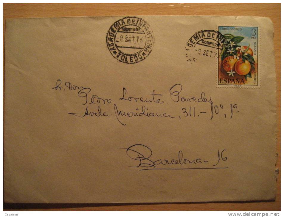 TOLEDO 1975 A Barcelona Academia De Infanteria Gobierno Militar Capitan Sobre Cover Lettre - Franchise Militaire