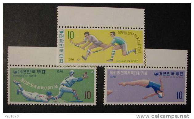 COREA DEL SUR 1970 - DEPORTES - Yvert Nº 607-609 - Baseball