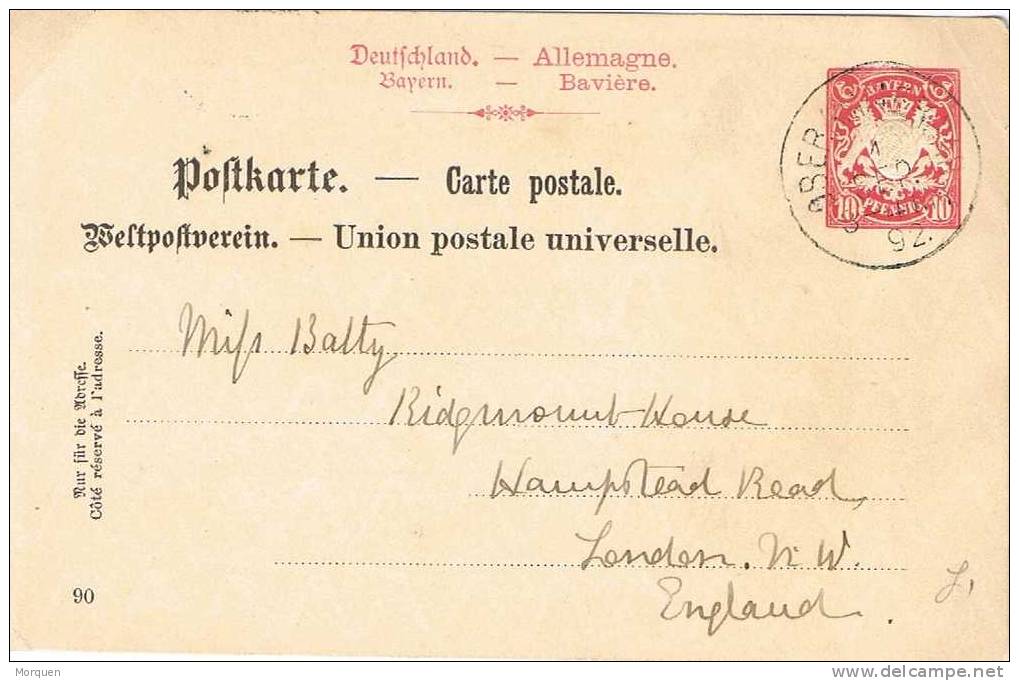 2551. Entero Postal OBERAMMERGAU (Alemania) 1892. Bayern. Bavaria - Interi Postali