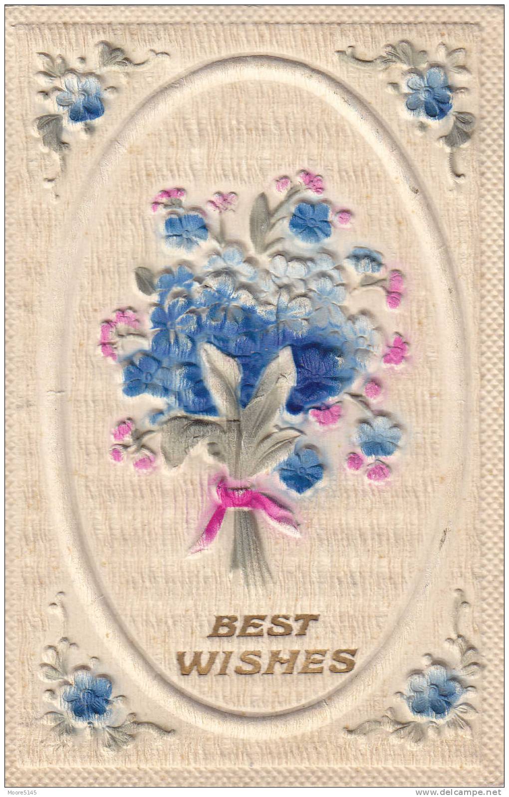 Embossed Airbrushed Best Wishes Bouquet Of Flowers Printed In Germany - Autres & Non Classés