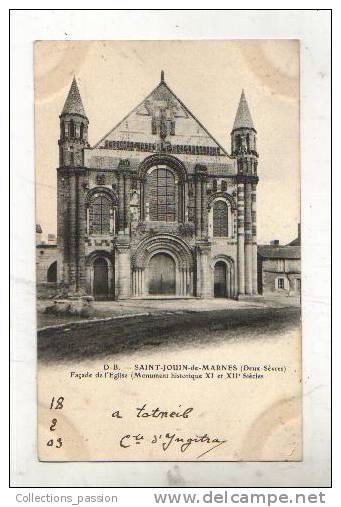 Cp, 79, Saint-Jouin-de-Marnes, Façade De L'Eglise, Voyagée 1903 - Saint Jouin De Marnes