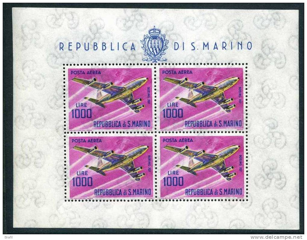 1964 San Marino Foglietto Nuovo (**) Posta Aerea Aerei Moderni - Unused Stamps