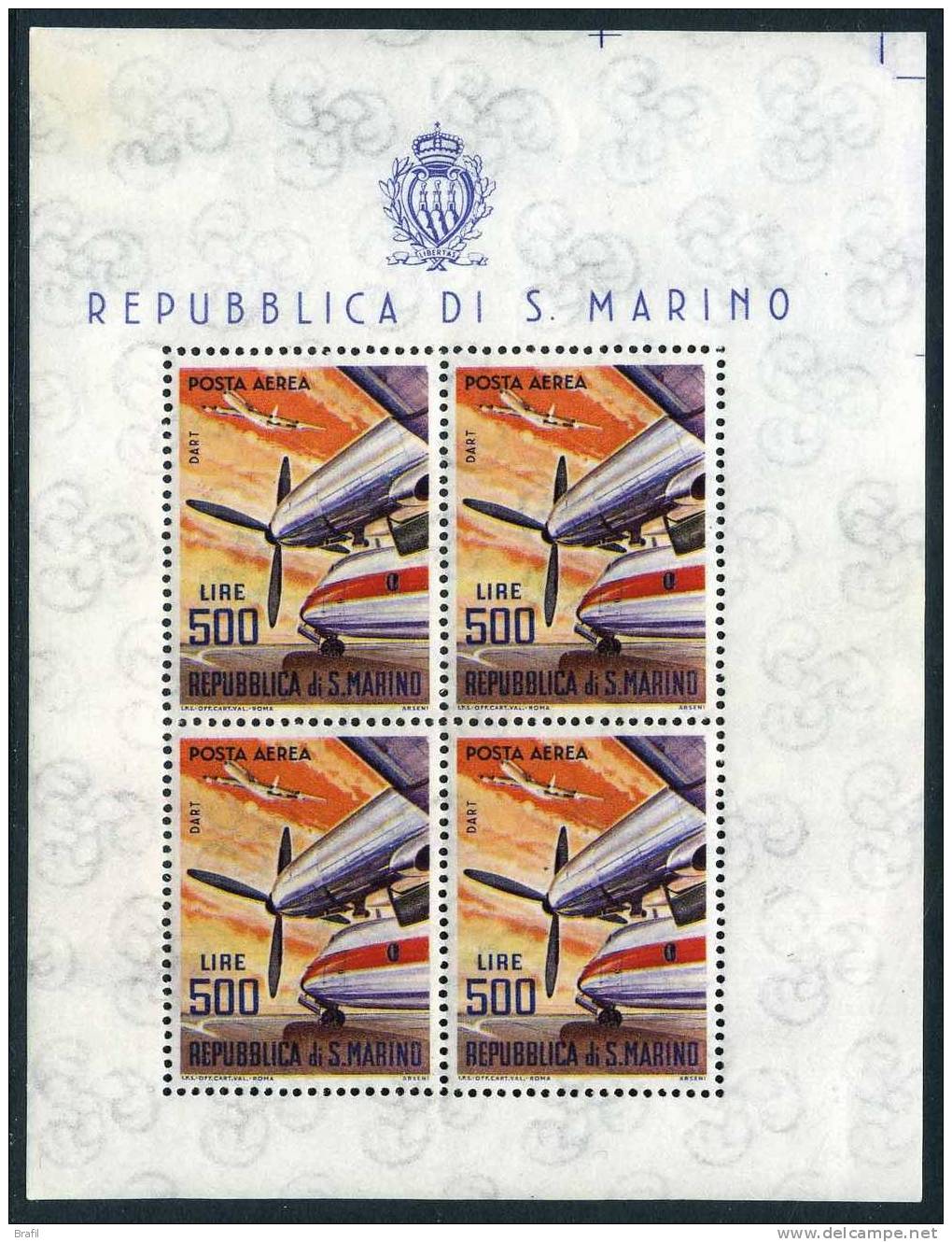 1965 San Marino Foglietto Nuovo (**) Posta Aerea Aerei Moderni - Blocs-feuillets