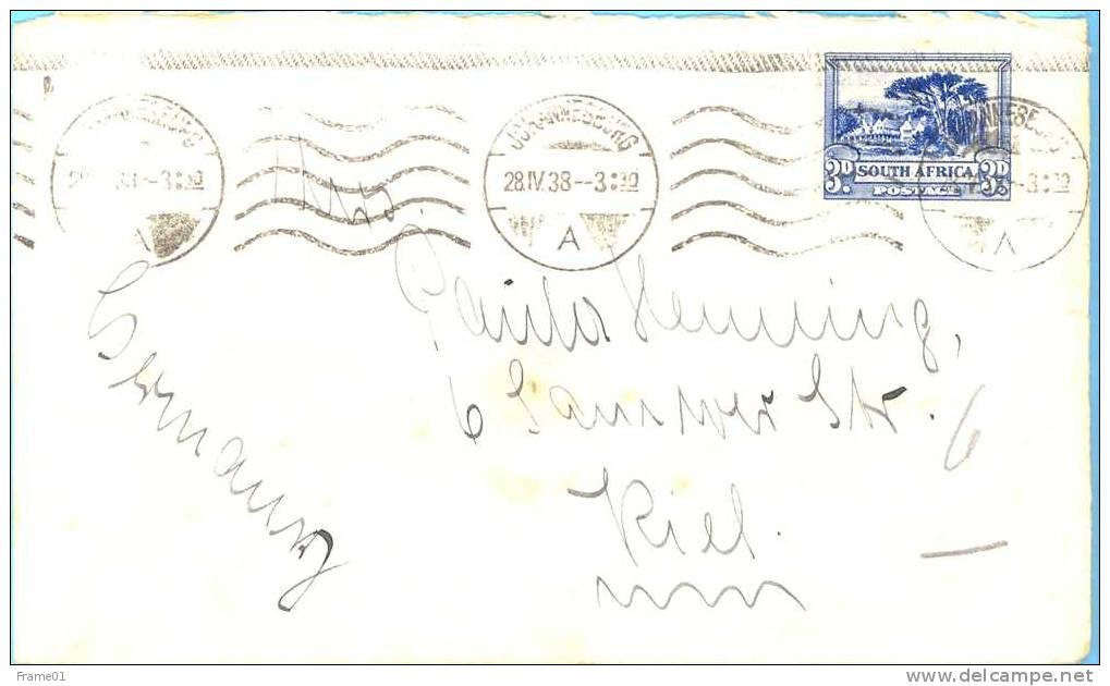 Lettre / Cover / Brief  1938 Johannesburg -- Kiel (D) - Brieven En Documenten