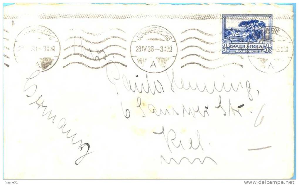 Lettre / Cover / Brief  1938 Johannesburg -- Kiel (D) - Covers & Documents