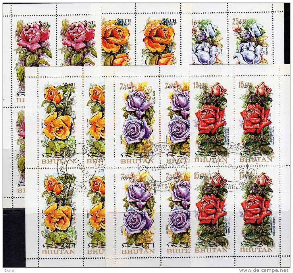 Maxi-set Scented Roses Wonderful Perfumed Set Of 6 Stamps, Bloc And In Minisheets Of 10 - Bhoutan