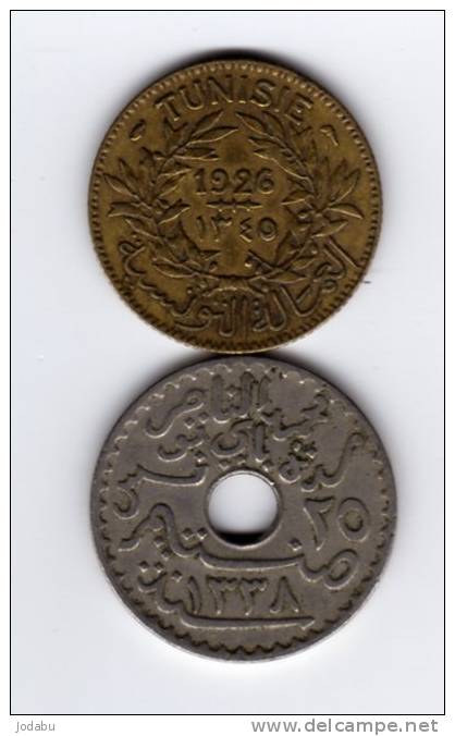 2 Piéces De Tunisie 1 Franc De 1926-et 25 Centimes De 1920 - Tunesië