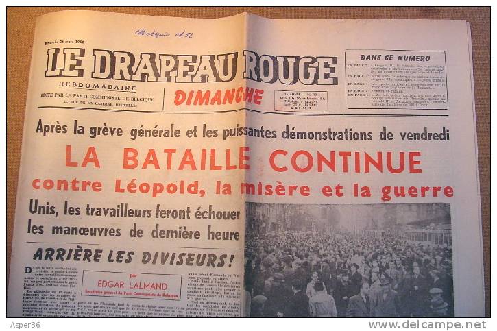 Journal "Le Drapeau Rouge"1950 (contre le retour du Roi Léopold III)