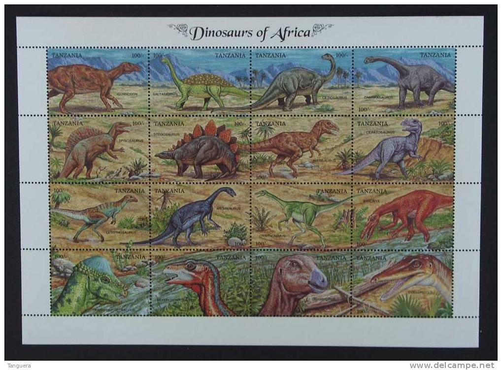 Tanzania Tanzanie 1992 Dinosaures D'Afrique Yv 1091-1106 MNH ** Petit Plie Au Bord - Préhistoriques